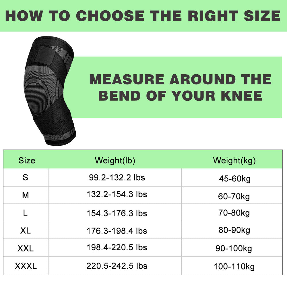 Adjustable Running Knee Sleeves: size chart reference
