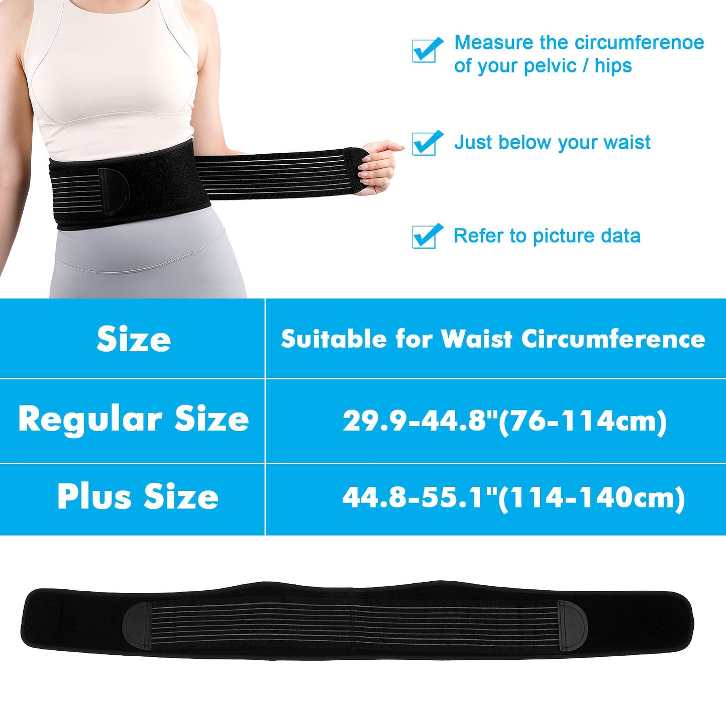 Adjustable Back Support Belt: size chart reference