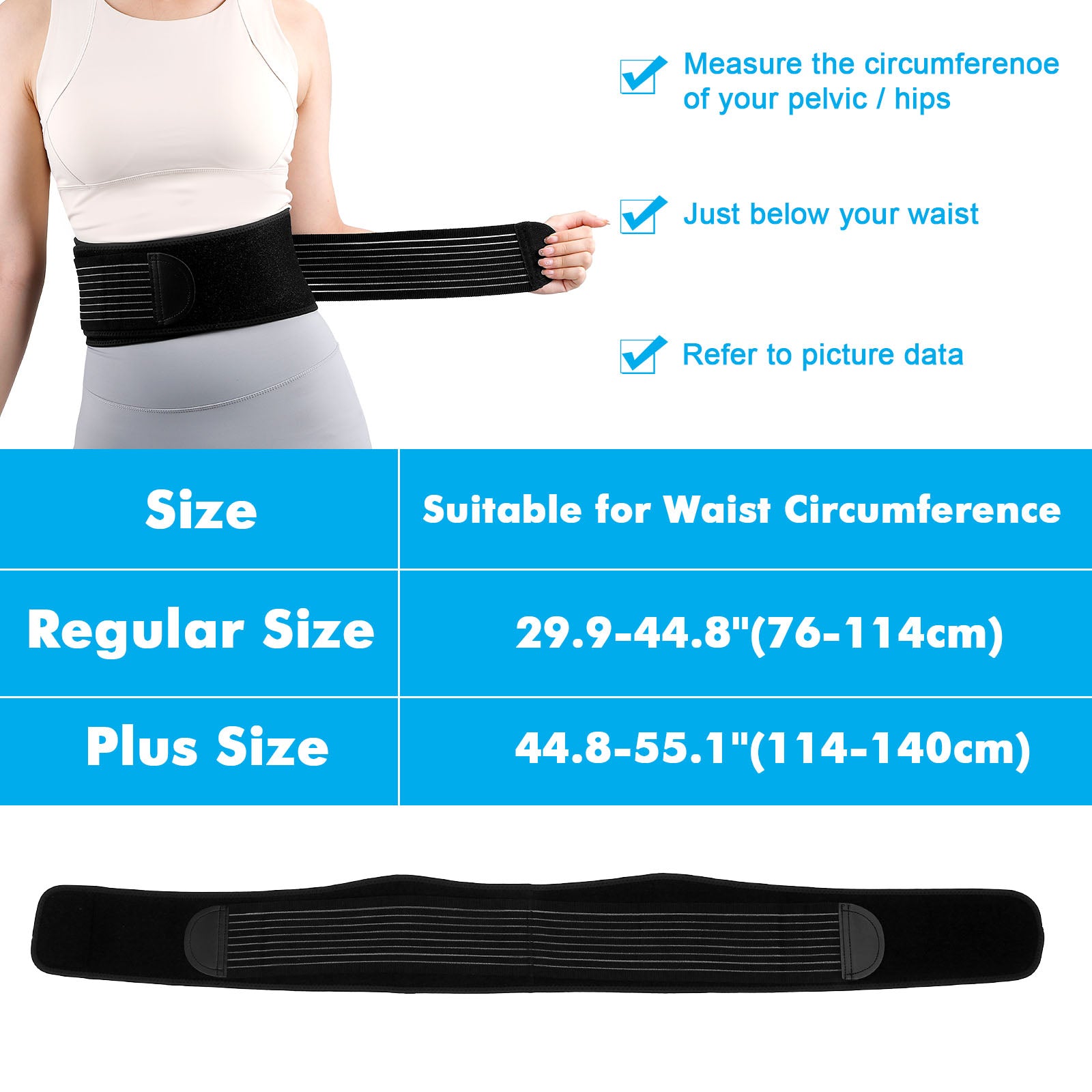 Adjustable Back Support Belt: size chart reference